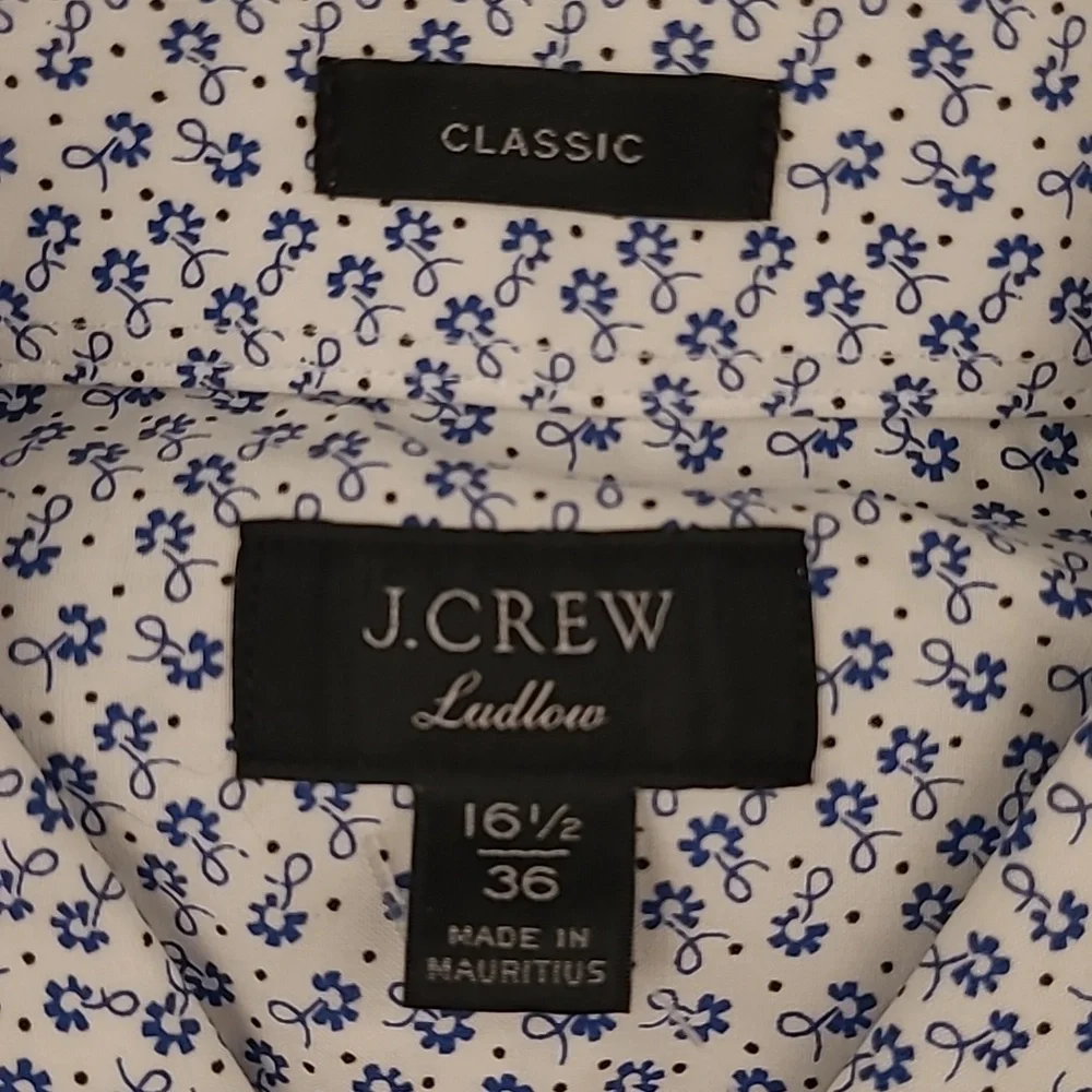 J CREW Ludlow White Floral Classic Sz 16.5 - 36 Mens Long Sleeve Dress Shirt NEW